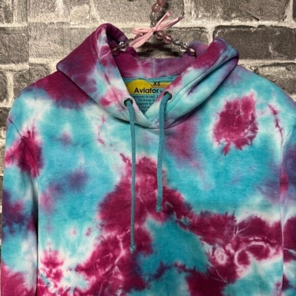Aviator Nation Hand Dyed Pullover Crop Hoodie Tie Dye blue purple - Picture 2 of 11